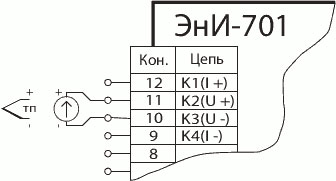 Connection diagram at the measurement of signals from thermal couples  and DC voltage (version 01)