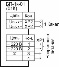 Схема подключения блоков БП-1к, исполнение 01(01К)