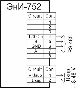 General connection diagram of ЭнИ-752 with the interface RS-485