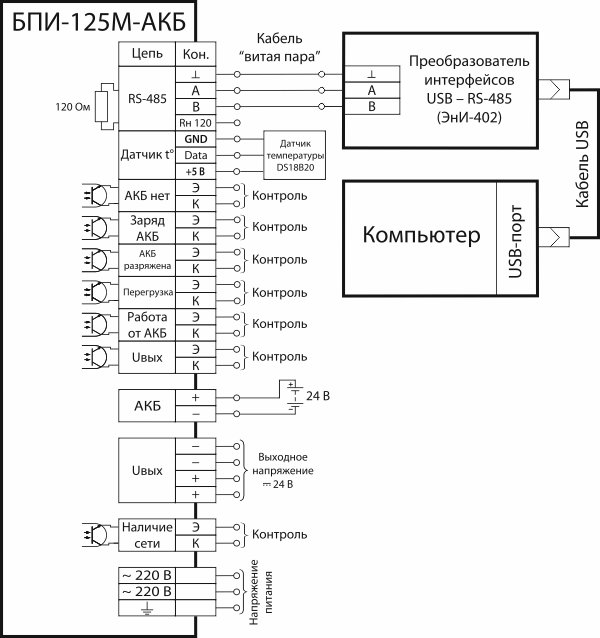 Общая схема подключения БПИ-125М-АКБ