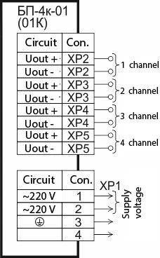 Connection diagram of the blocks БП-4k, version 01 (01K)