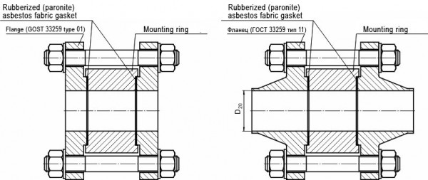 КФ series flange connections for DKS-type bladders in version 1, 3